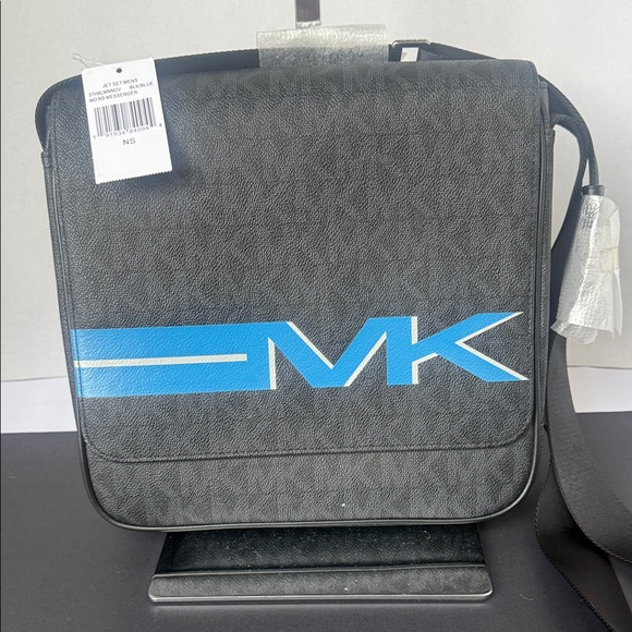 Michael Kors Black Messenger Bag with Vibrant Blue Logo - Picture 1 of 13